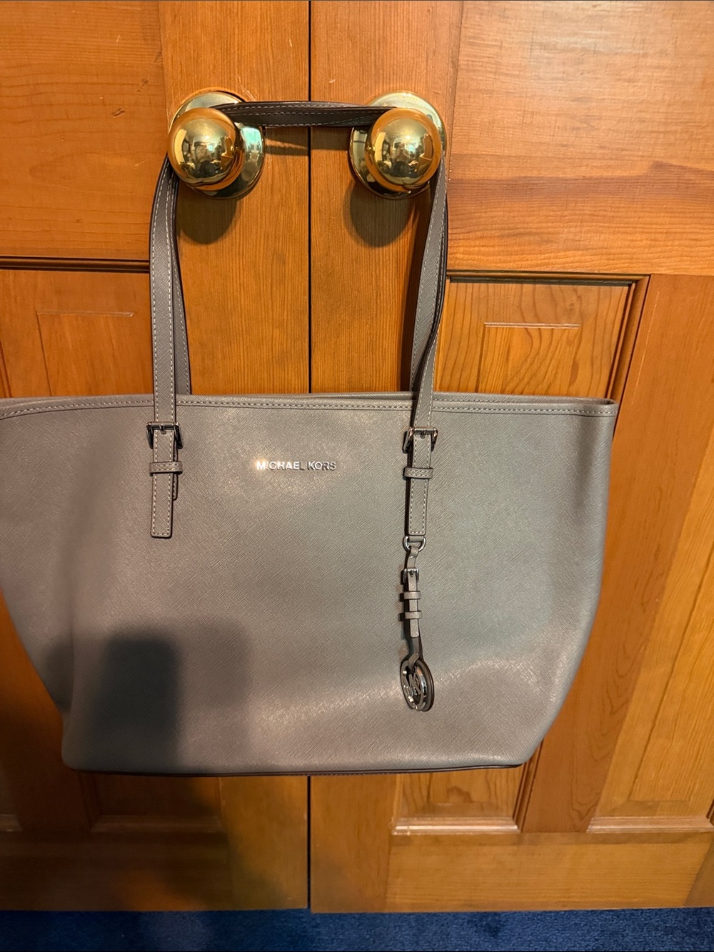 Michael Kors  Gray  Leather Tote with Logo Charm